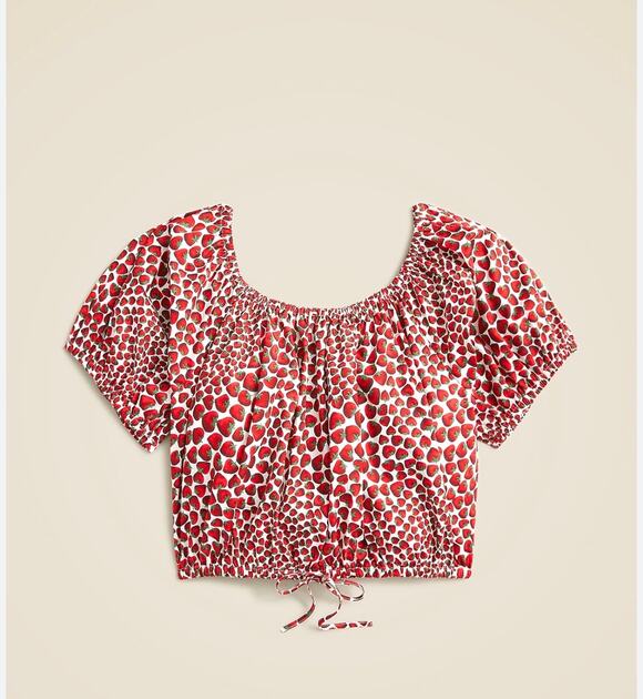 J. Crew Tops - J.CREW Cinched-waist cropped top in strawberry swirl cotton poplin Size Small